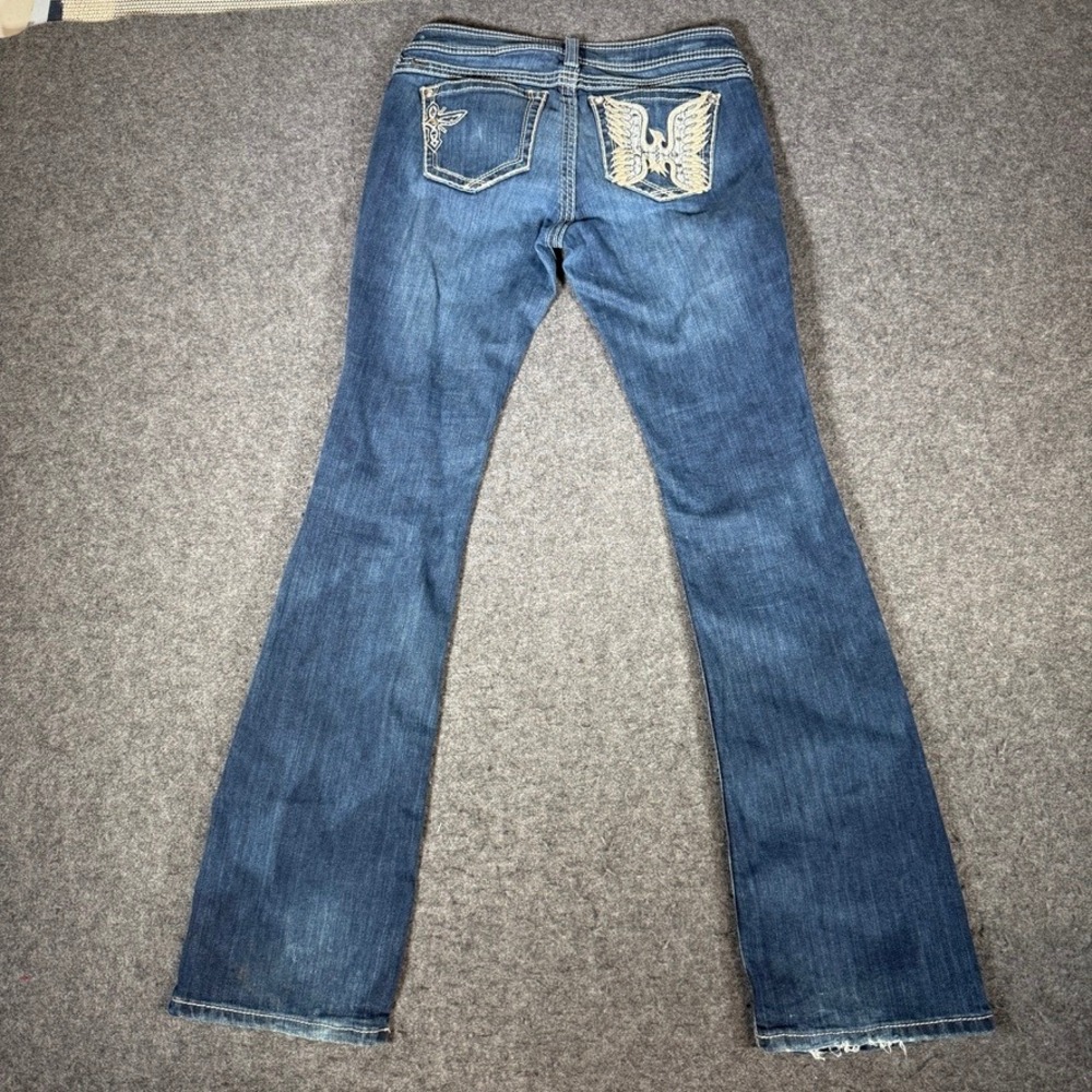 Ariat Ruby Women 29L Dark Wash Bootcut Jeans Embellished Phoenix Wing Denim‎
